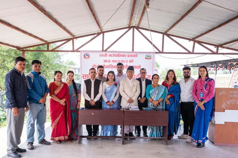 Organisation members and local representatives at a community programme with Rapti Rural Municipality.